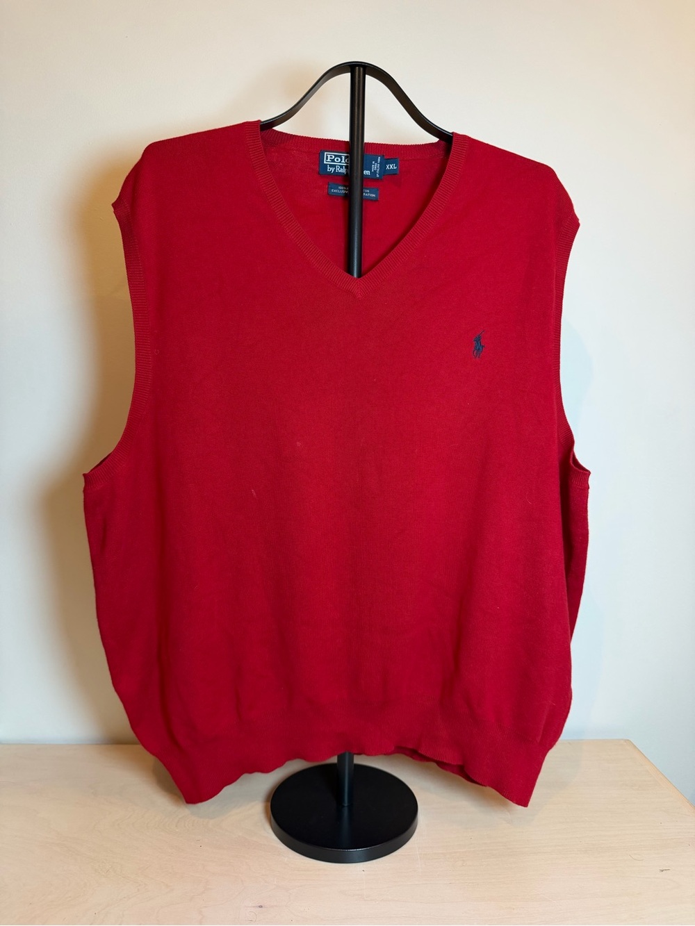 Polo by Ralph Lauren Red V-Neck Sweater Vest with Navy Pony